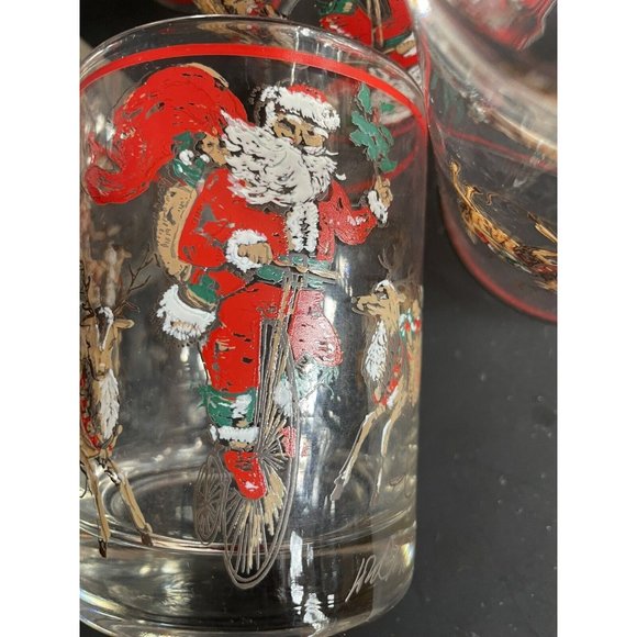 VTG Lord & Taylor Tumblers 'Santa On Bicycle With Reindeer' - Ceraglass-  7 - Picture 12 of 12